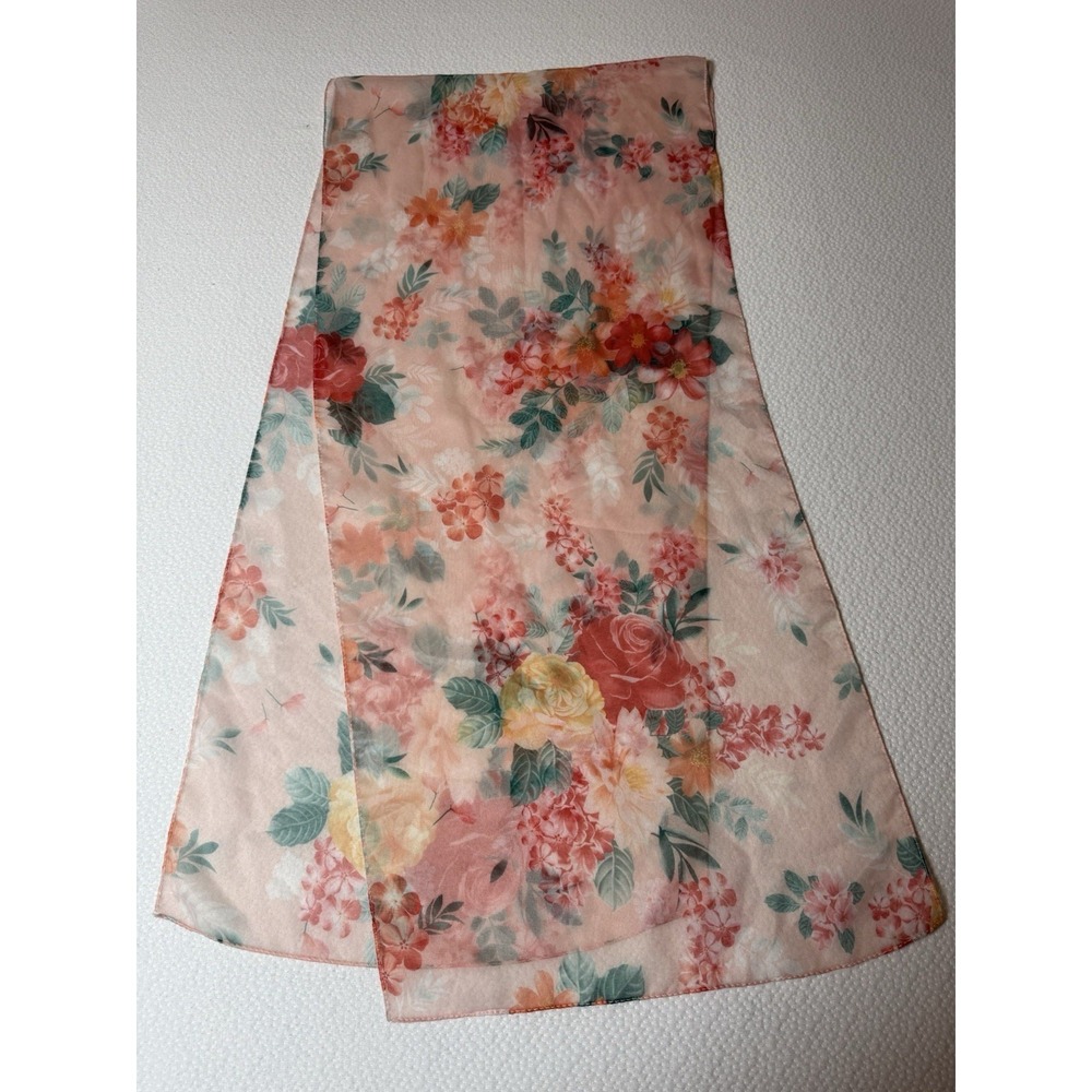 Floral Sheer Scarf Wrap Shawl Pink Rose‎ Lightweight 62"